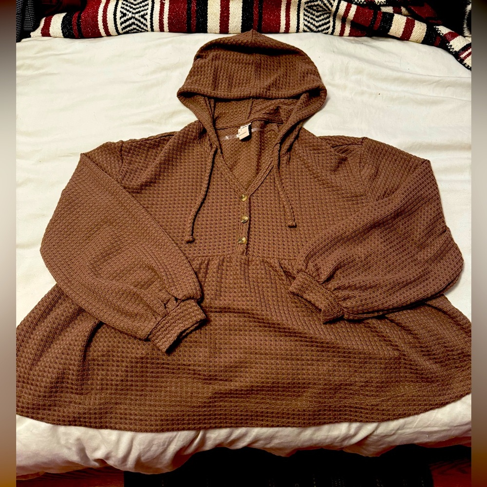 Size S - Women’s / Juniors knit top, Peplum Hoodie,  Long Sleeve Top/Blouse